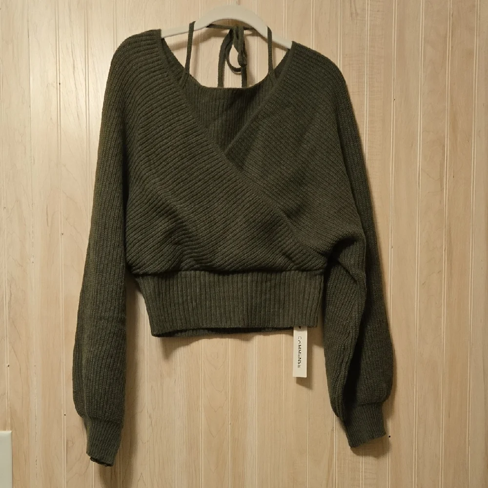 Commense Green two in one Bat Sleeve Halter Knit Sweater - Picture 3 of 5